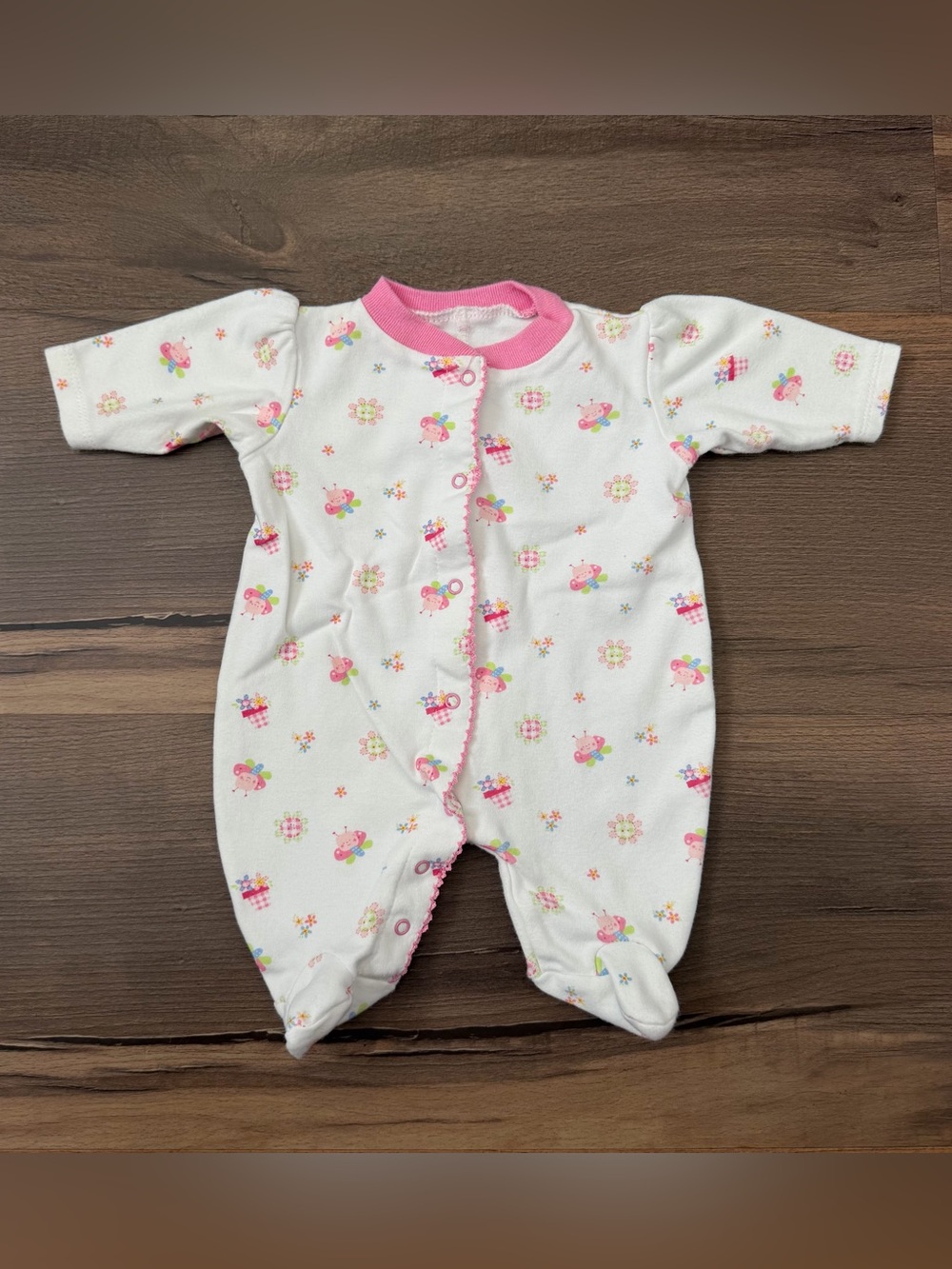 Y2K Babyworks Newborn Girl Pink Butterfly & Patchwork Flower Footed Sleeper NB